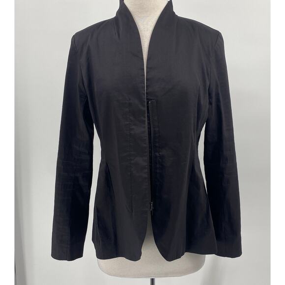 Eileen Fisher Blazer Dual Zipper Front High Collar Ramie Blend Black Womens M - Picture 5 of 11